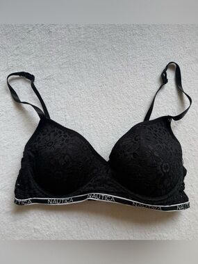 Nautica Intimates Black Lace Bra 36C Logo Band Underwire Y2K Bralette Lingerie